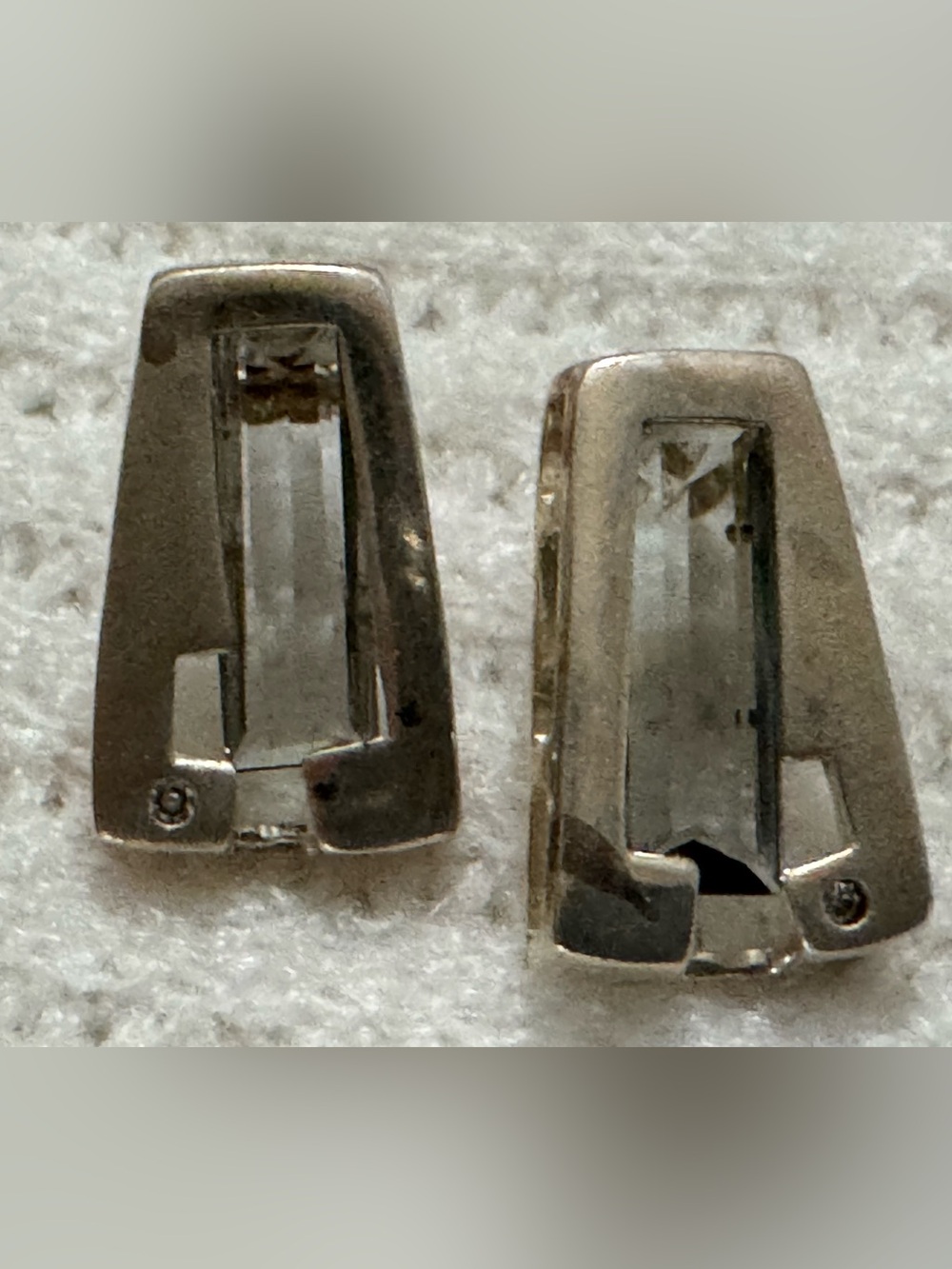Vintage Art Deco Style Geometric Baguette Cut Earrings Silver Tone Pierced Post